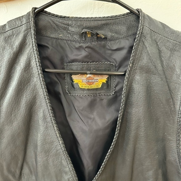Harley Davidson Womens L Genuine Leather Zip Pocket Vest Biker Motorcycle Vtg - Picture 3 of 15